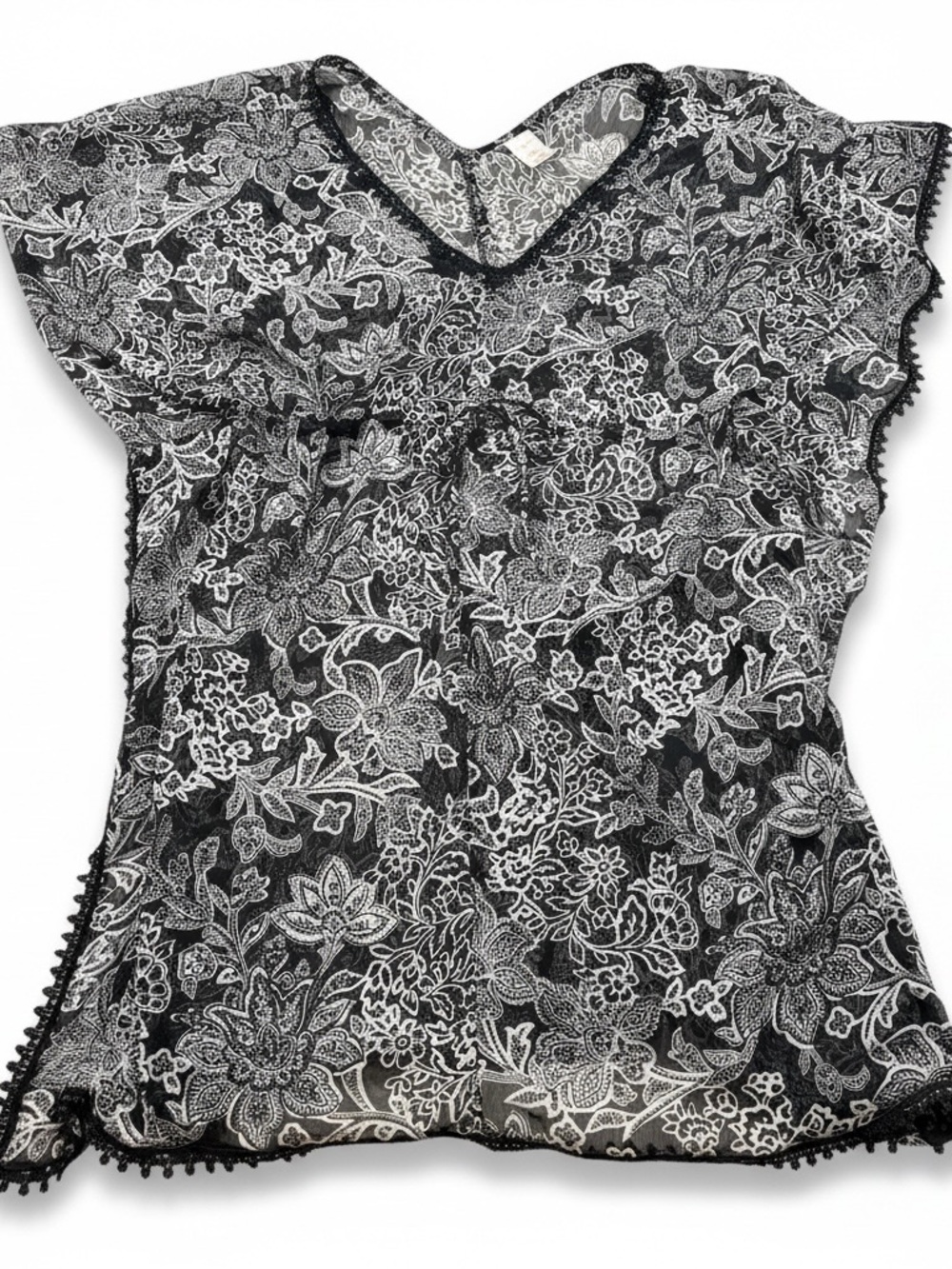 Merona Women’s Black Sheer Floral Swim Coverup Medium